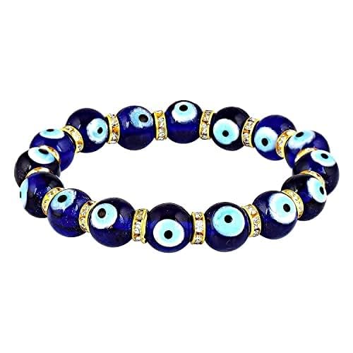 WAVS Blue Evil Eye Stretchable Bracelet for Men & Women White Aura Vastu Store