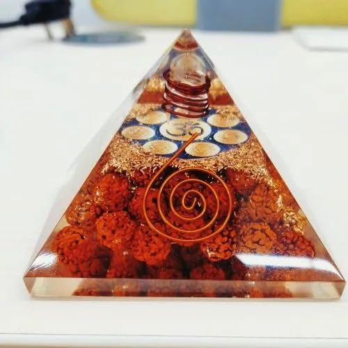 Rudraksha Orgonite Pyramids - Vastu Pyramid Plate | Organite Crystal Pyramids for Positive Energy White Aura Vastu Store