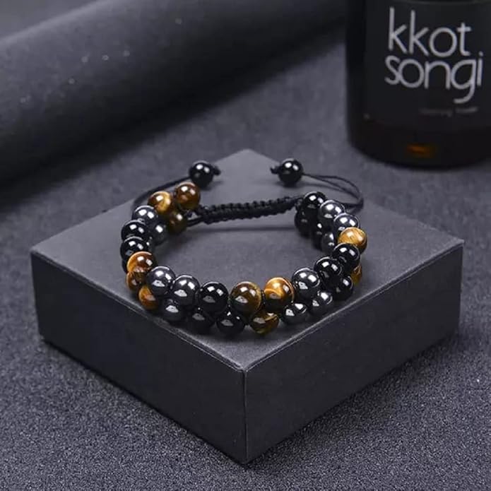 Tiger Eye- Hematite-Black Obsidian Bracelet – Double Layer for Protection, Remove Negative Energy . White Aura Vastu Store