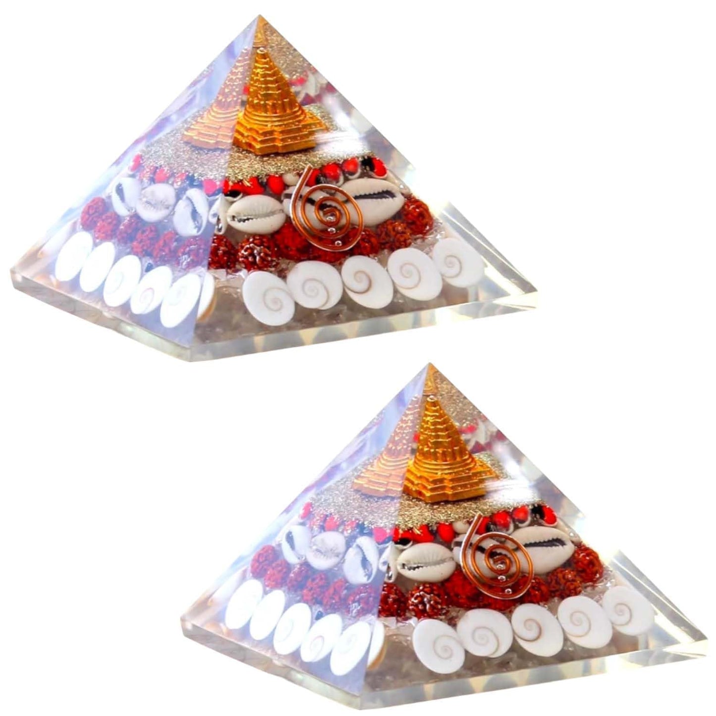 Buy 1 Get 1 Free Crystal Laxmi Pyramid with Rudraksha Shree Yantra Natural Gomati Chakra White Kauri and Ratti Seeds for Wealth Good Luck, Success and Prosperity My Store