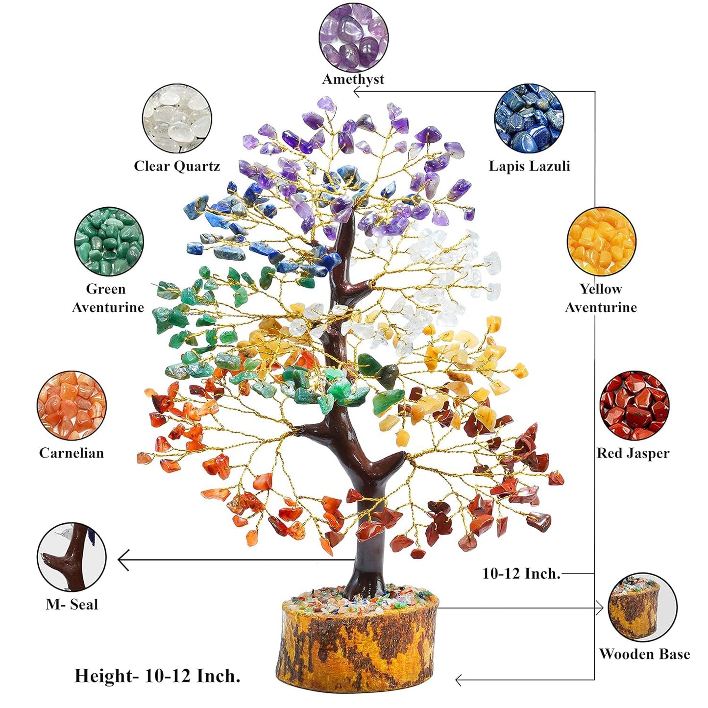 7 Chakra Crystal Tree Healing 300 Beads | Seven Chakra Tree | Spiritual Gifts for Good Luck