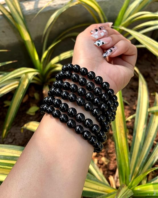 Original Black Tourmaline Crystal Bracelet with Lab Certificate - Natural Energised Black Stone Bracelet for Protection Healing, Positivity, Evil Eye, and Nazar White Aura Vastu Store