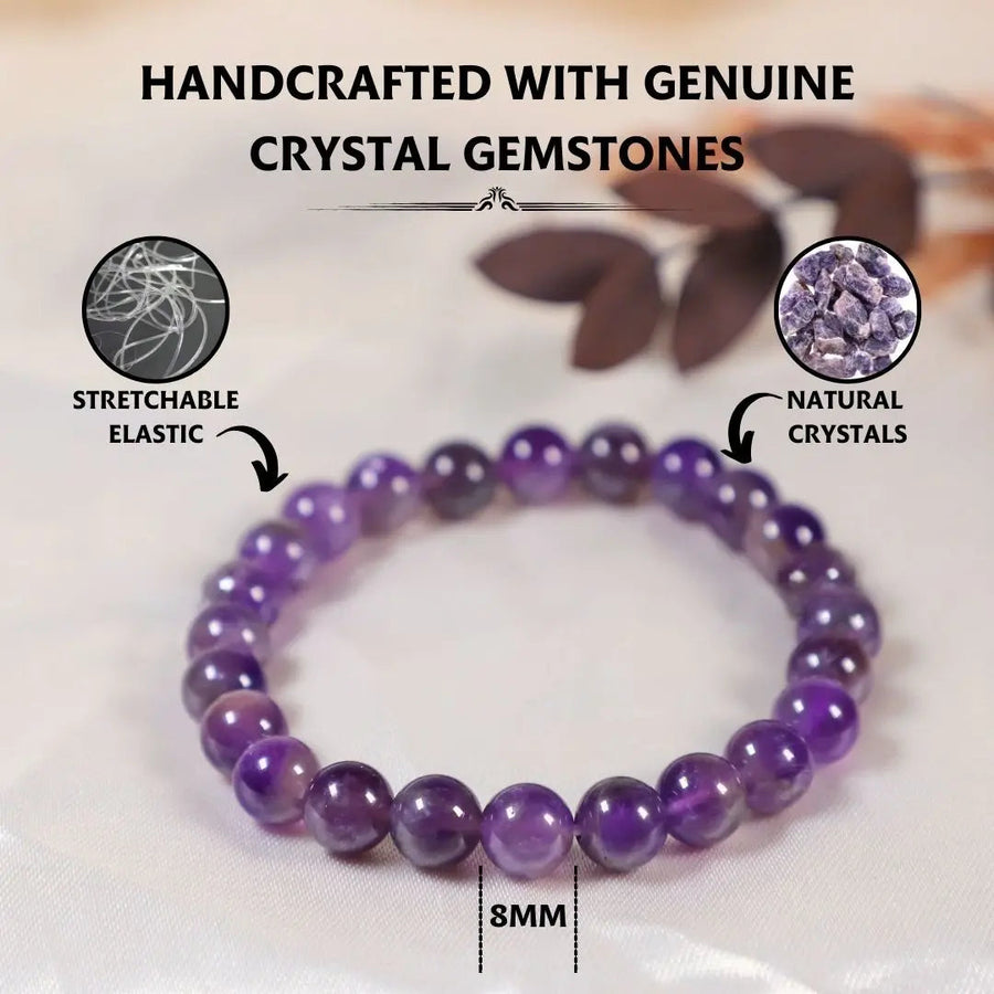 Energised Purple Amethyst Crystal Bracelet with Certificate White Aura Vastu Store