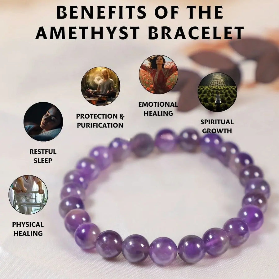 Energised Purple Amethyst Crystal Bracelet with Certificate White Aura Vastu Store