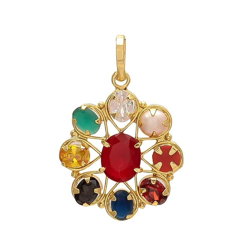 Navratan/Navgrah Flower Shape Locket Pendant