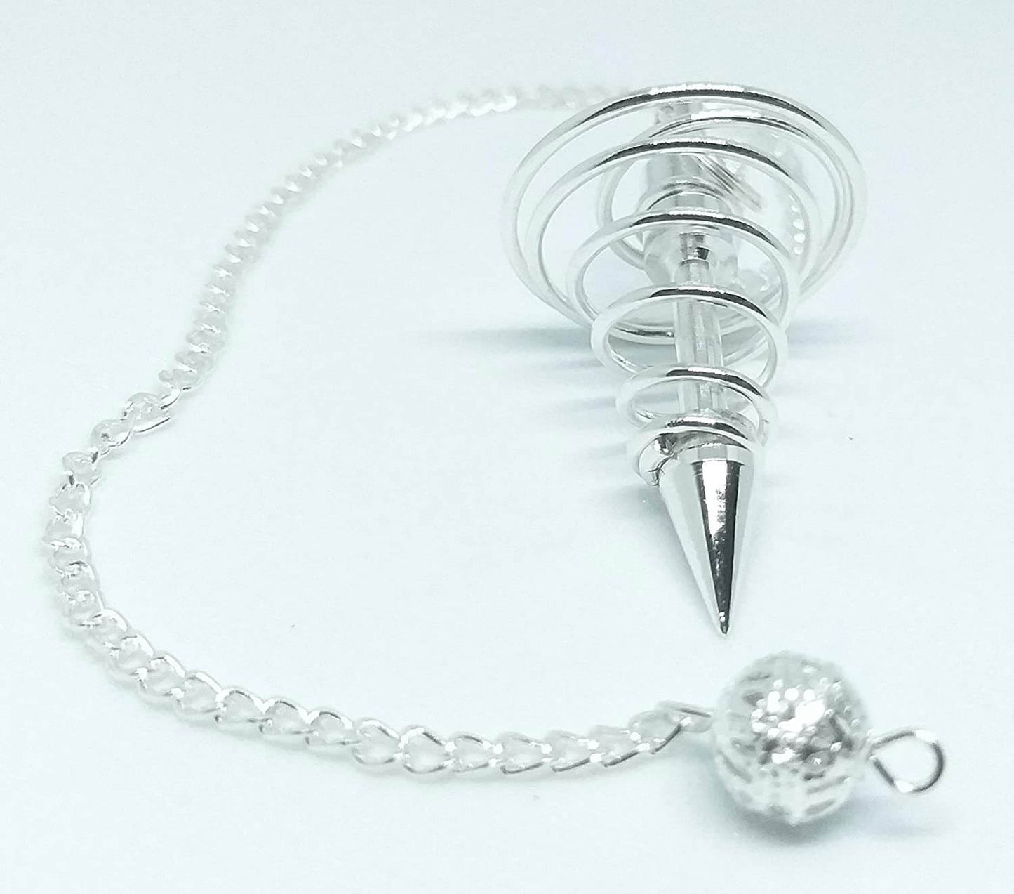 Energised Spiral Dowsing Pendulum (Silver) White Aura Vastu Store