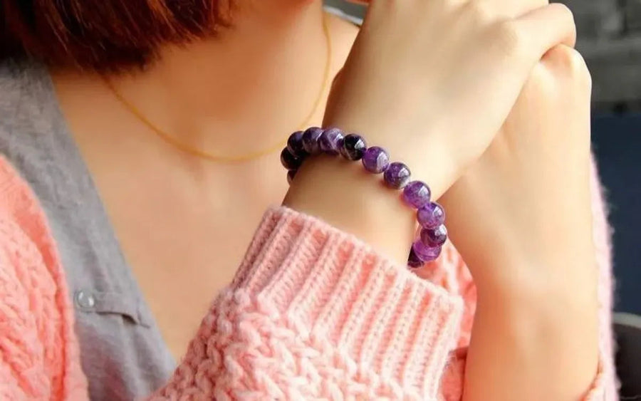 Energised Purple Amethyst Crystal Bracelet with Certificate White Aura Vastu Store