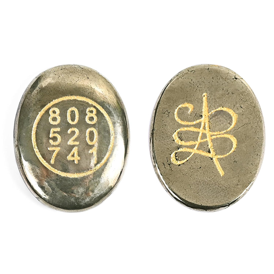 Good Luck Stone Pyrite Zibu Symbol Coin for Financial Growth & Abundance - Fortune & Wealth Magnet, Reiki Healing, Vastu Decor for Home & Office - 808 520 741 White Aura Vastu Store