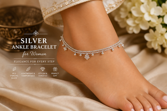 silver ankle bracelet for women White Aura Vastu Store