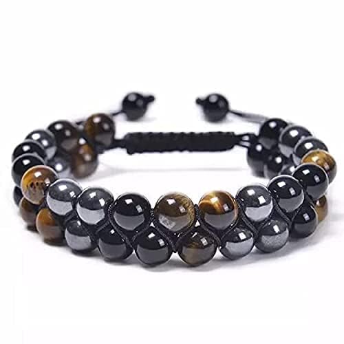 Tiger Eye- Hematite-Black Obsidian Bracelet – Double Layer for Protection, Remove Negative Energy . White Aura Vastu Store