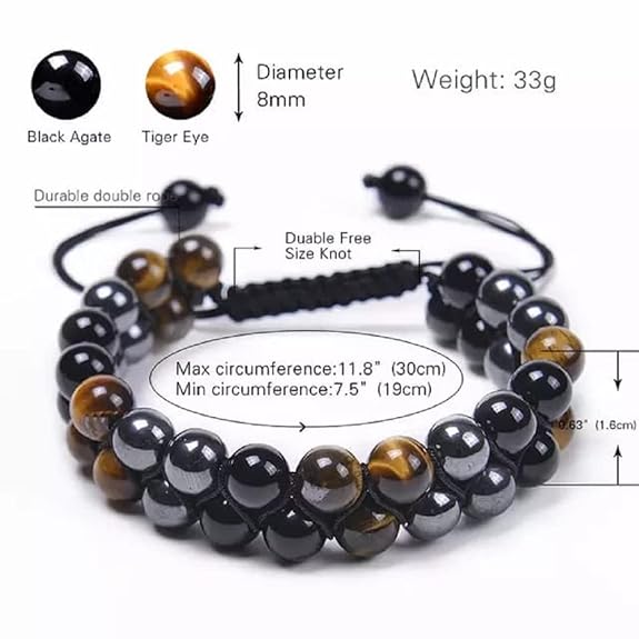 Tiger Eye- Hematite-Black Obsidian Bracelet – Double Layer for Protection, Remove Negative Energy . White Aura Vastu Store