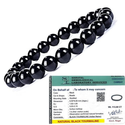 Original Black Tourmaline Crystal Bracelet with Lab Certificate - Natural Energised Black Stone Bracelet for Protection Healing, Positivity, Evil Eye, and Nazar