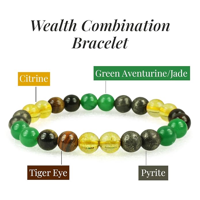 Money Magnet Bracelet Pyrite Tiger Eye Green Aventurine Citrine Original Money Magnet bracelet 8 mm beads White Aura Vastu Store