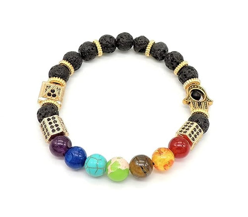 Energised 7 chakra lava stone bracelet White Aura Vastu Store