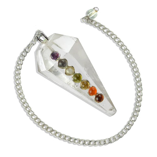 Natural Stones Jade Dowser 7 Chakra Pendulum 6 / Six Faceted Crystal Stone Dowser Pendulum Dowsing for Healing Gemstones (Clear Quartz)