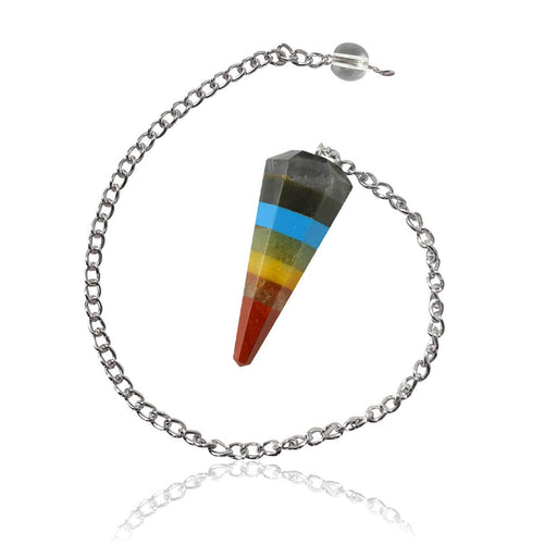 WAVS Energised 7 Chakra Stones Faceted Dowsing Pendulum White Aura Vastu Store