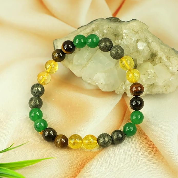 Money Magnet Bracelet Pyrite Tiger Eye Green Aventurine Citrine Original Money Magnet bracelet 8 mm beads White Aura Vastu Store