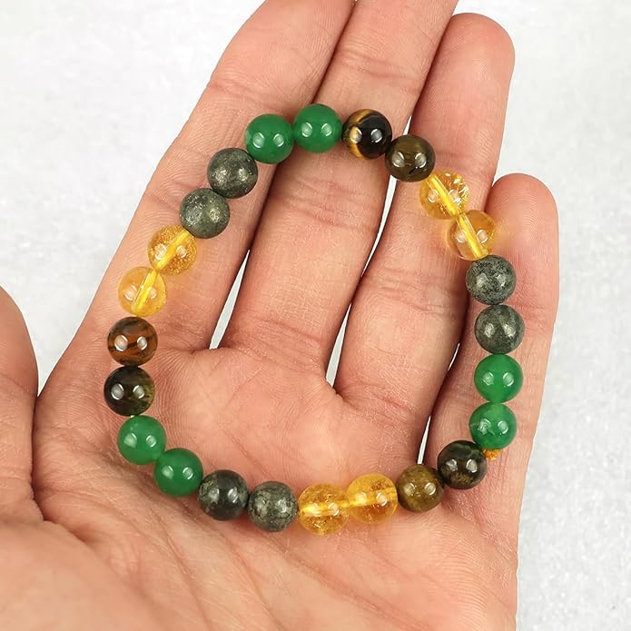 Money Magnet Bracelet Pyrite Tiger Eye Green Aventurine Citrine Original Money Magnet bracelet 8 mm beads White Aura Vastu Store