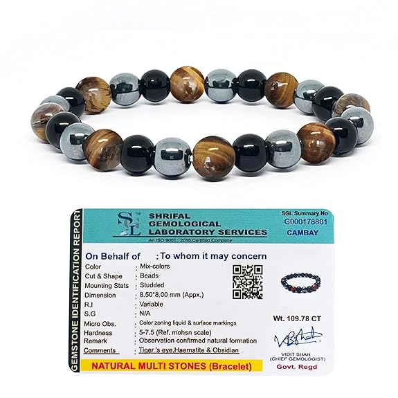 Triple Protection Bracelet Hematite Black Tiger's Eye Stone Bracelet White Aura Vastu Store