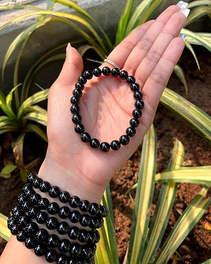 Original Black Tourmaline Crystal Bracelet with Lab Certificate - Natural Energised Black Stone Bracelet for Protection Healing, Positivity, Evil Eye, and Nazar