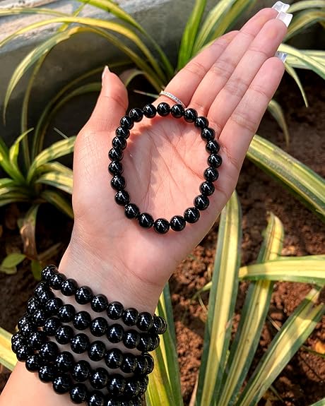 Original Black Tourmaline Crystal Bracelet with Lab Certificate - Natural Energised Black Stone Bracelet for Protection Healing, Positivity, Evil Eye, and Nazar White Aura Vastu Store