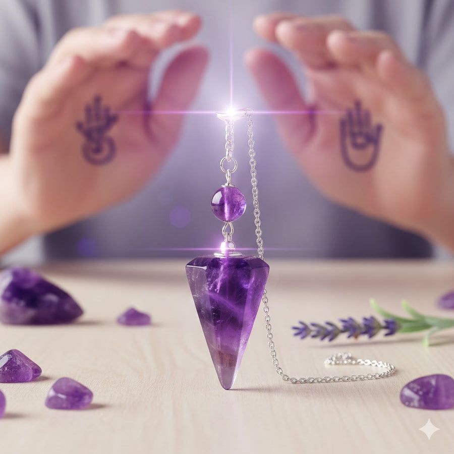 Energised Purple Amethyst Reiki Dowsing Stone White Aura Vastu Store