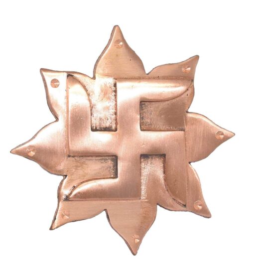 Pure Copper Vastu Laxmi Lotus Swastik Wall Hanging 6 inches