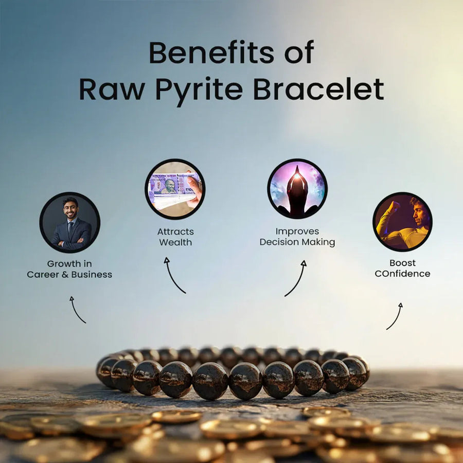 Original Raw Pyrite Bracelet Certified | Attracts Money and Boost Confidence | Astrology Bracelet for Men and Women White Aura Vastu Store
