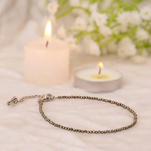 Raw Pyrite Anklet for Women | Natural Stone Jewelry for Protection, Wealth & Energy | Spiritual & Healing Bracelet White Aura Vastu Store
