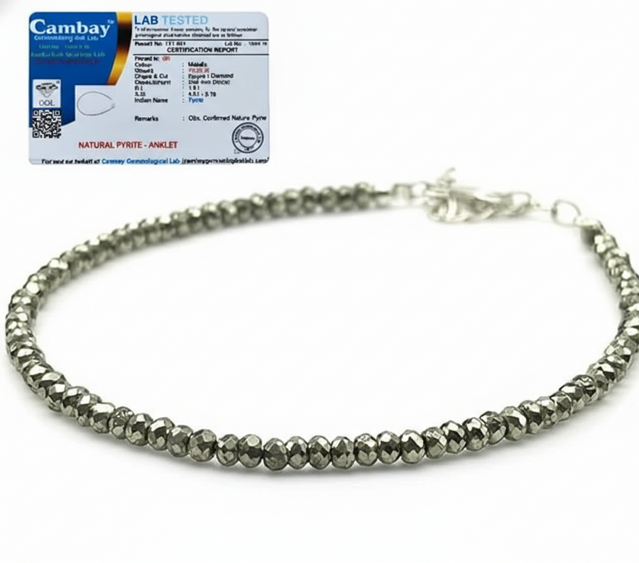 Raw Pyrite Anklet for Women | Natural Stone Jewelry for Protection, Wealth & Energy | Spiritual & Healing Bracelet White Aura Vastu Store