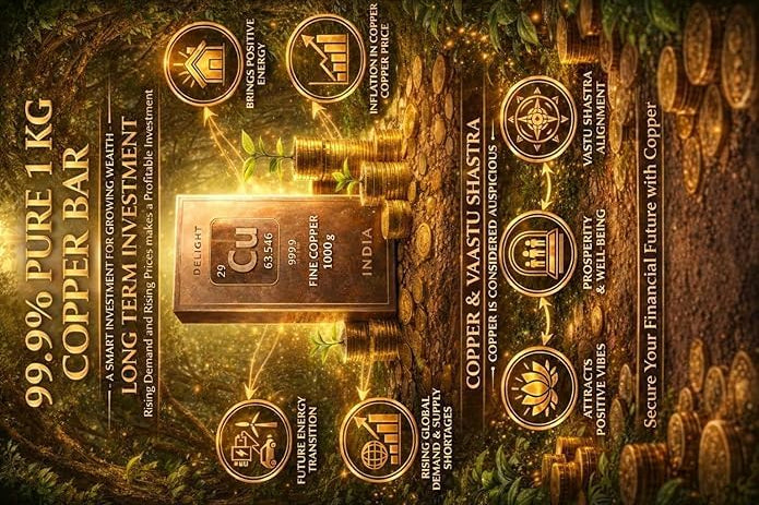 1 Kg 99.9% Fine Copper Bar | Pure Copper Ingot (999 Fine) for Industrial, Vastu & Investment Use White Aura Vastu Store