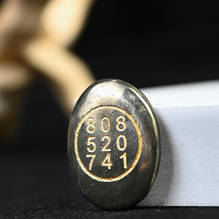 Good Luck Stone Pyrite Zibu Symbol Coin for Financial Growth & Abundance - Fortune & Wealth Magnet, Reiki Healing, Vastu Decor for Home & Office - 808 520 741 White Aura Vastu Store