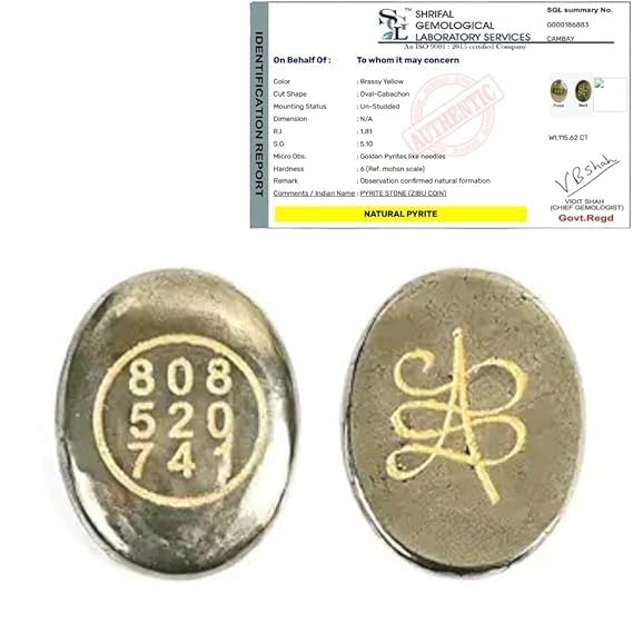 Good Luck Stone Pyrite Zibu Symbol Coin for Financial Growth & Abundance - Fortune & Wealth Magnet, Reiki Healing, Vastu Decor for Home & Office - 808 520 741 White Aura Vastu Store