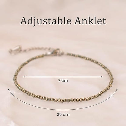 Raw Pyrite Anklet for Women | Natural Stone Jewelry for Protection, Wealth & Energy | Spiritual & Healing Bracelet