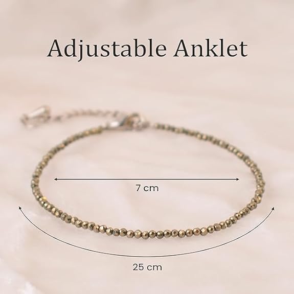 Raw Pyrite Anklet for Women | Natural Stone Jewelry for Protection, Wealth & Energy | Spiritual & Healing Bracelet White Aura Vastu Store