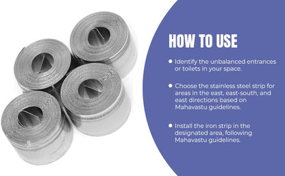 Vastu Stainless Steel Strip 1 inch- Mahavastu Remedies (1 Strip Roll) White Aura Vastu Store
