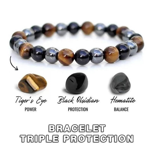 Triple Protection Bracelet Hematite Black Tiger's Eye Stone Bracelet White Aura Vastu Store