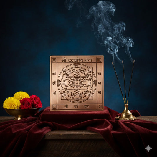 Energised Shree Dattatreya Yantra for Protection Copper White Aura Vastu Store
