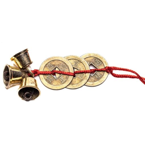 Fengshui Vastu Lucky Brass Hanging 3 Bell Three Chinese Coins Main Entrance Door Hanging for Home Office Wealth Prosperity Spiritual Decor - Image 2